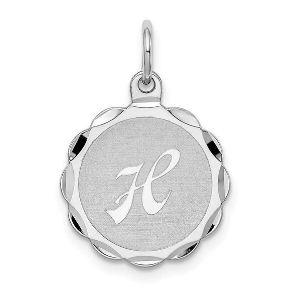 Sterling Silver, Sarah Collection 15mm Brocaded Disc Initial H Pendant - Picture 1 of 5